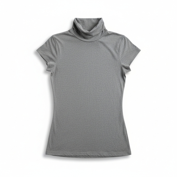 Vince Camuto Tops - Vince Camuto Gray Mock Neck Short Sleeve Top - Size Small